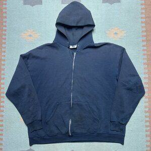 Vintage 80s 90s full zip hoodie Lee heavyweight faded blue distressed READ XXL